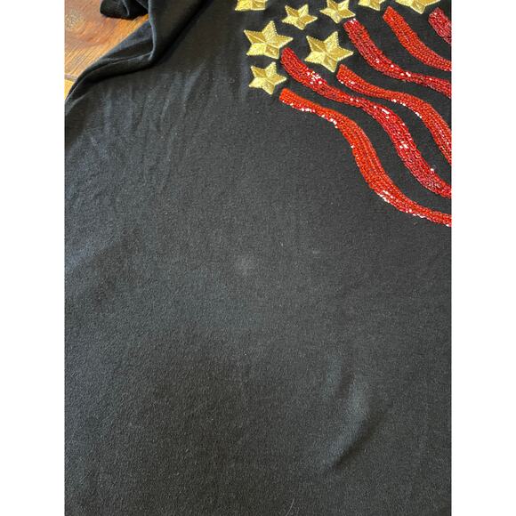 Womens Quacker Factory Fourth Of July Gold Stars Red Stripes Sequin Blouse 2X - Picture 5 of 7